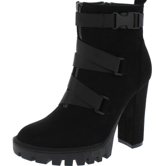 Black High Heel Ankle Boots with Straps - Picture 2 of 3